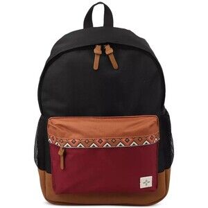 SUN + STONE Black Maroon Backpack Colorblock Canvas School Laptop Bookbag RILEY